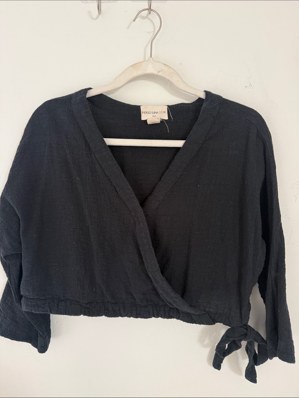 Indigo Luna Store Black Wrap Tunic Top with Side Tie
